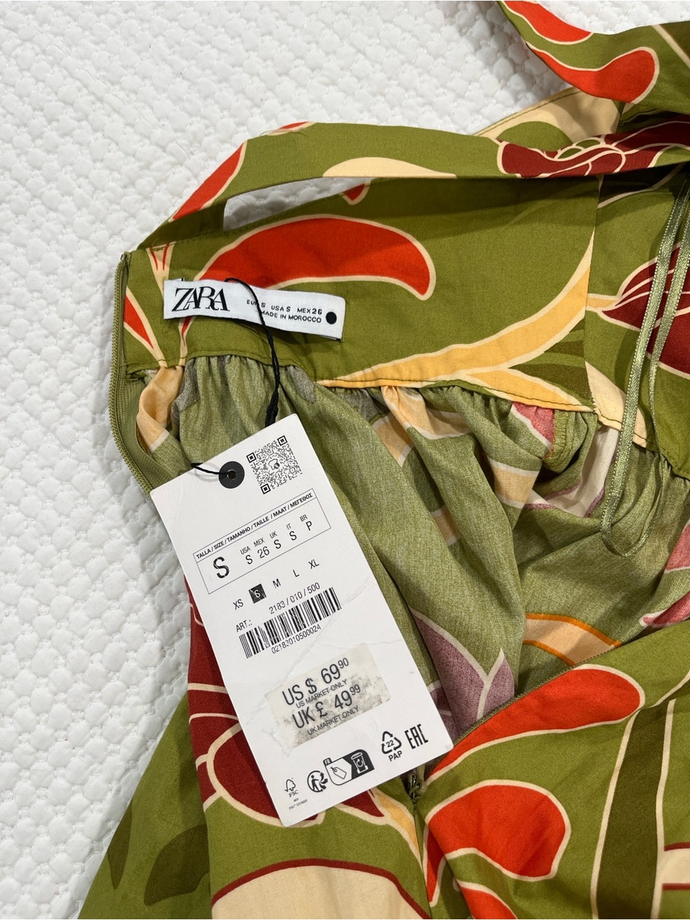 Zara Olive Green Floral Midi Dress with Red & Cream Accents - Picture 8 of 14